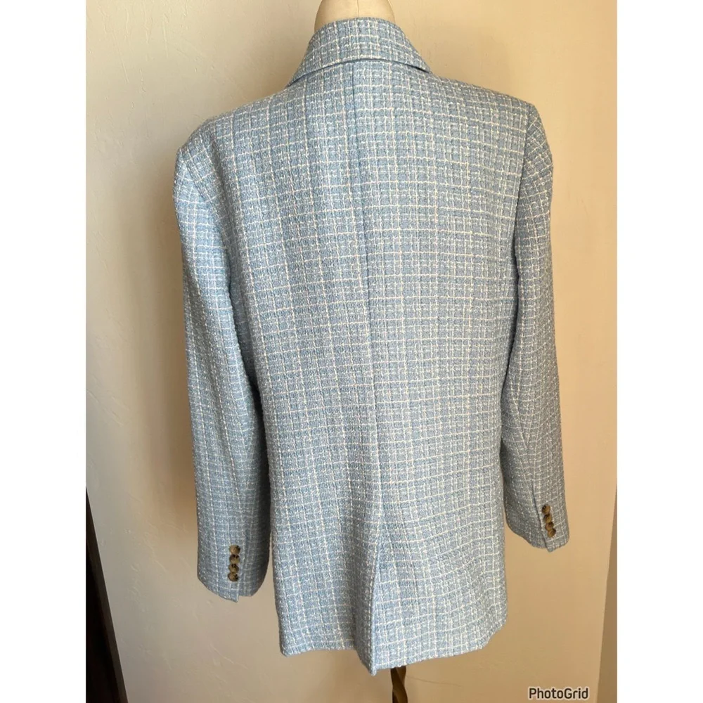 ANN TAYLOR BLUE WHITE TWEED THE GREENWICH BLAZER JACKET size 12 - Picture 4 of 7